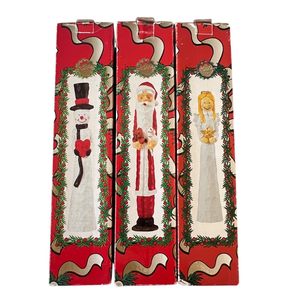 Vintage World Bazaars Christmas Figurines Resin Santa Snowman Angel Set 3‎